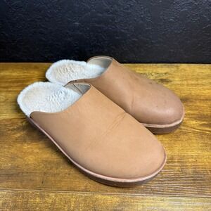 ABEO Pioneer Clog 2371 Tan Leather Shearling Lined Mule Slippers Mens 8.5